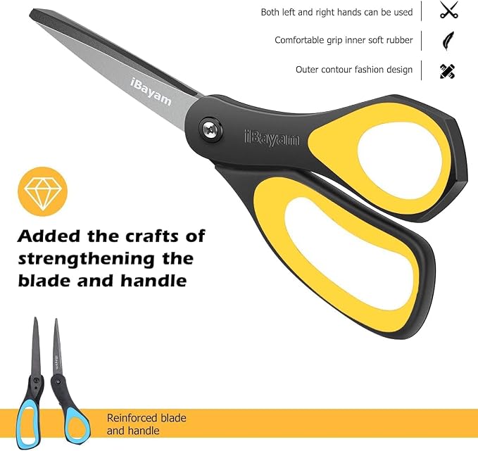 iBayam 8.5" All Purpose Nonstick Scissors, Titanium Scissors for Kids Craft (Pack of 2)