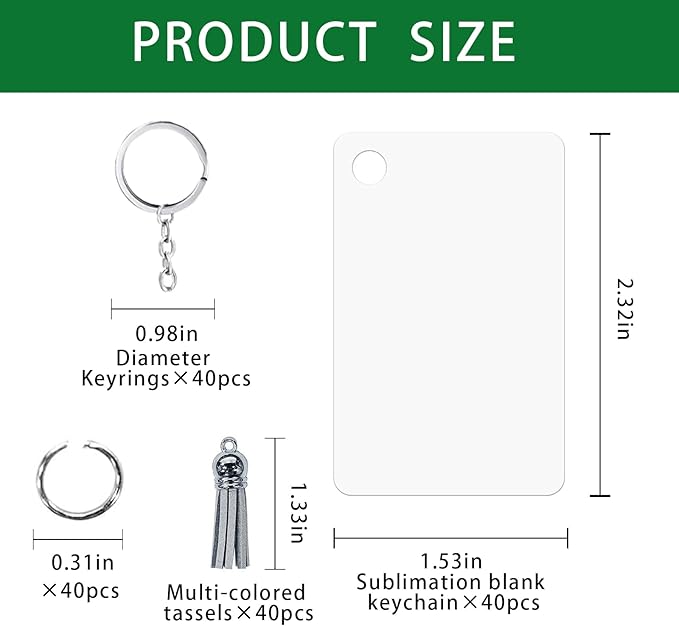 UJL 120pcs Sublimation Blanks Keychains Double Side Rectangle Blank Keychains With Tassels For Sublimation Keychain Blanks