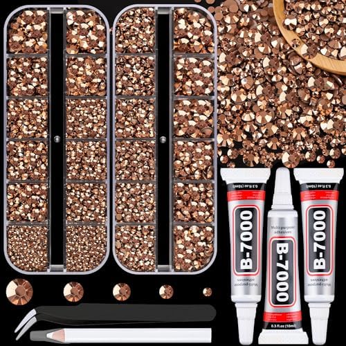 TINKRSTUFF Resin Jelly Rhinestones for Crafting with B7000 Jewelry Glue, 2 Boxes Champagne Flatback Crystals with 3Pcs 10ml Glue, Bedazzling Non Hotfix Gems for DIY Tumblers Clothing Shoes Manicure