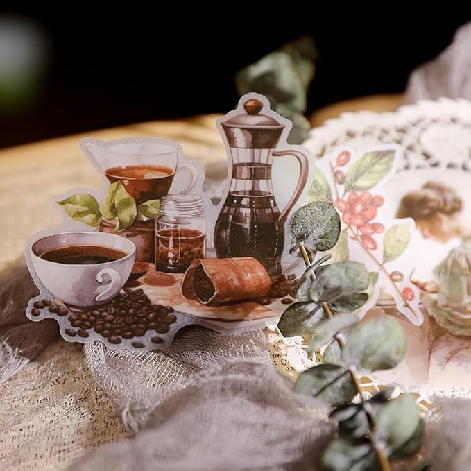 CATaireen Vintage Junk Journal Ephemera Scrapbooking Supplies Translucent Vellum Paper Stickers Card Making Decal Art Aesthetic for Adults (Ephemera Coffee -2)
