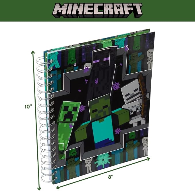Minecraft Sketchbook Set, 5 Washable Markers, Spiral Bound, 86 Blank Pages