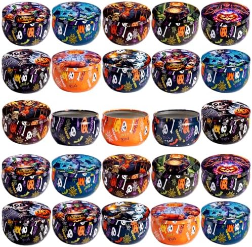 Halloween Candle Tins, 2.5 Oz Candle Jars for Making Candles, 16PCS Empty Candle Jars with Lids, Metal Candle Containers, Small Tins, Candle Making Jars for Halloween, Themed Party, Decor, Storage