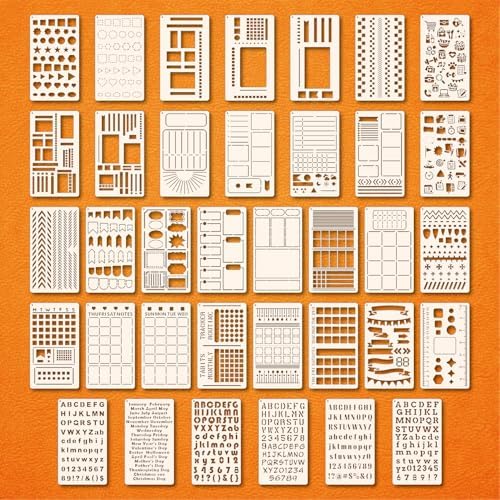 36pcs Journal Stencils Set 4 * 7 Inch Reusable Plastic Templates Planner Stencils Paint Template Bullet Journaling Supplies for Daily Planner Weekly Schedule Habit Tracker Note