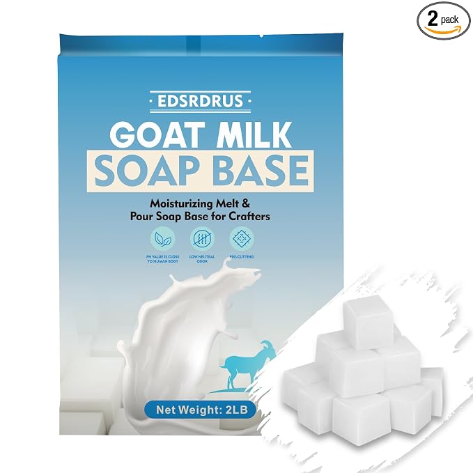 EDSRDRUS 4 LB Goat Milk Soap Base Pre-Cut Moisturizing Natural Base Melt and Pour DIY Handmade for Crafting Soap Making