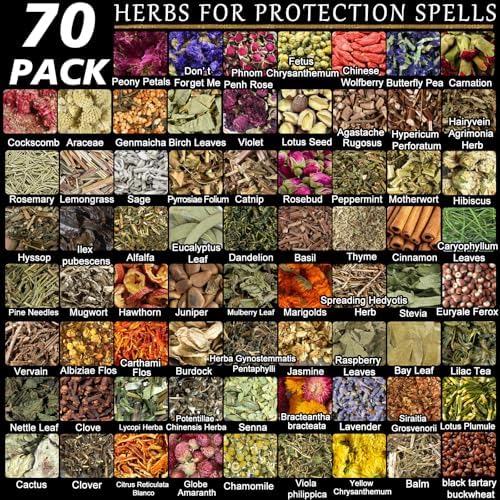 Witchcraft Supplies Herbs Kit, Dried Flowers for Witch Beginner, 70 Pack
