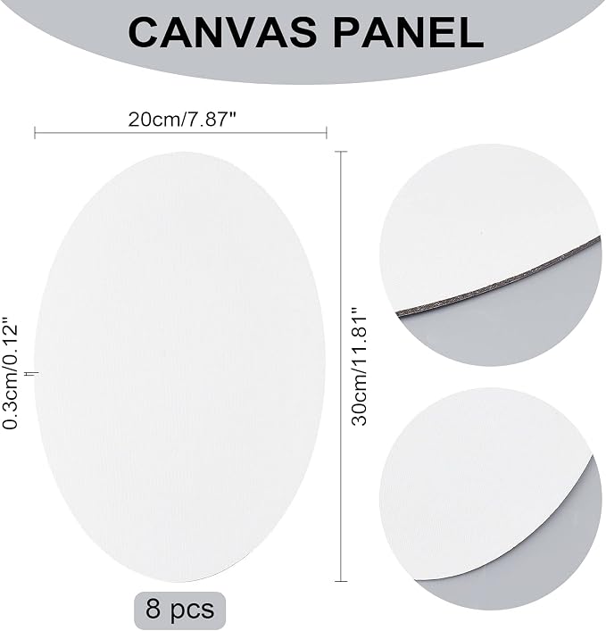 NBEADS 8 Pcs Oval Painting Canvas Panels, Blank Canvas Drawing Boards for Oil Painting Artist Hobby Painters and Beginners, 11.8x7.87inch