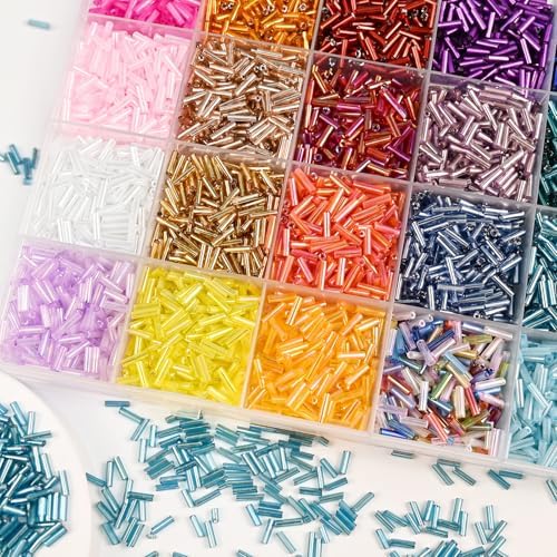 Tube Beads Kit, 7 mm Glass Tube Seed Beads 28 Colored Bugle Embroidery Beads Supplies for DIY Crafting Bracelet Necklaces Jewelry Gift Making & Home Decoration