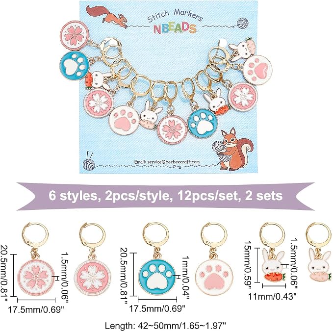 NBEADS 24 Pcs Animal Paw Stitch Markers, Alloy Enamel Crochet Stitch Marker Charms 304 Stainless Steel Clasp Locking Stitch Marker for Knitting Weaving Sewing Jewelry Making