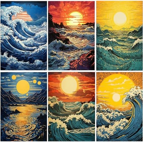 DOTSOPS 6 Pack Great Wave Diamond Painting Kits for Adults Painting Kit