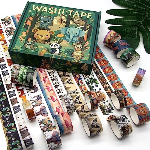 WAPETASHI Cute Washi Tape Set, 38 Rolls Animals Washi Tapes for Journaling Supplies, 25mm & 15mm Wide Kawaii Tape for Scrapbooking, Planners, DIY Crafts, Gift for Kids