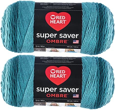 Red Heart Super Saver Ombre Yarn for Crocheting, Deep Teal, 2-Pack