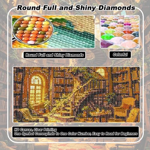 AIBOERL Diamond Art Kits for Adults,Bookstore Diamond Painting Wall Decor | Round Drill Vintage Books Diamond Painting for Beginners DIY Rhinestone 5D Diamond dots(Gemstone Craft)Wall Art Gift 12x16IN
