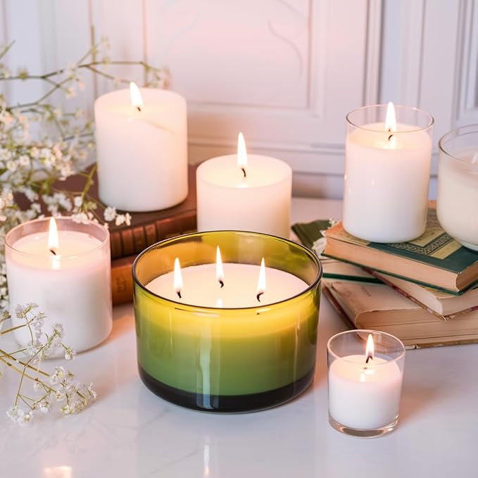 CONNOO 6 Pack 24oz Olive Green Glass Candle Jars with Airtight Bamboo Lids
