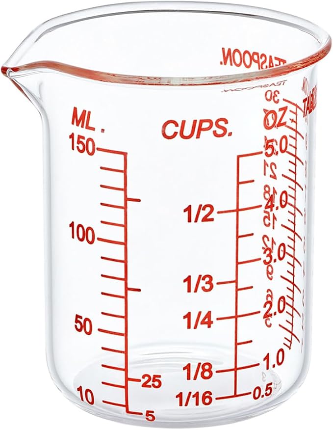 Ackers BORO3.3 Glass Measuring Cup, V-Shaped Spout, 150 mL / 5 oz, Single