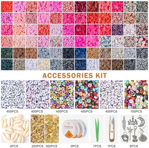XSEINO 46000Pcs Clay Beads - 216Colors 10Boxes Clay Beads for Bracelets