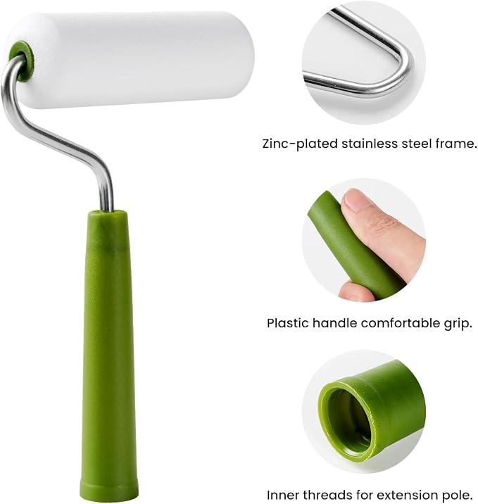 Mister Rui Small Paint Roller, Paint Cup with Handle Foam Brush, 16 Pack