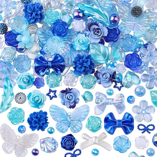 350 Pieces 3D Resin ABS Colorful Rose Flower Bows Butterfly Charms with Flatback Half Round Pearl Beads for Bracelet Earring Necklace Craft DIY Making Supplies