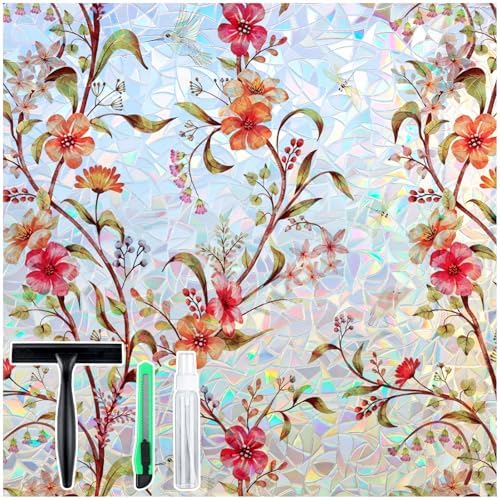 rabbitgoo Window Privacy Film Rainbow, Floral Cosmos, 17.5" x 78.7"