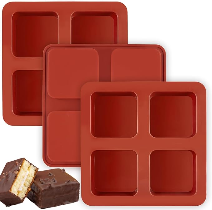 JOERSH Square Cake Silicone Molds, 3 Pack, 2.6" x 2.6" x 1.1"