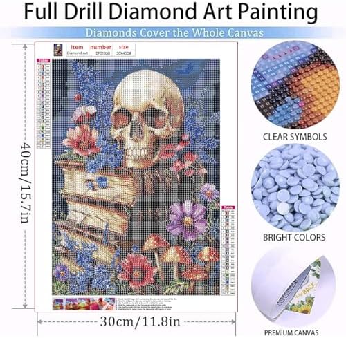 Skull Books Diamond Art Kits for Adults Diamond Painting Kits 12X16 inch
