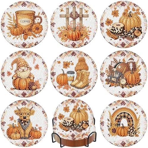 8 Pcs Diamond Art Coaster Kit for Adult with Holder, Diamond Coasters 4x4in