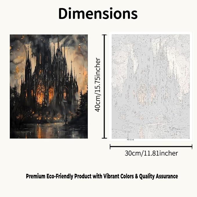 CraftBliss Paint by Numbers for Adults, Gothic Castle DIY Painting Kit, Dark Fantasy Wall Art with Pre-Printed Canvas & Acrylic Paints, Dark Academia Home Decor, 12 x 16 Inch
