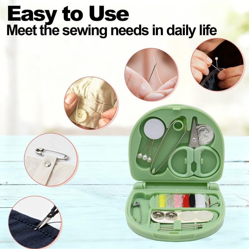 REROON 8 Pack Mini Travel Sewing Kit for Adult & Kid | Portable Sewing Box Kit Bulk | Small Emergency Repair Set with Thread Scissors Needle for Travel, Beginner DIY Handcraft | Pink + Green