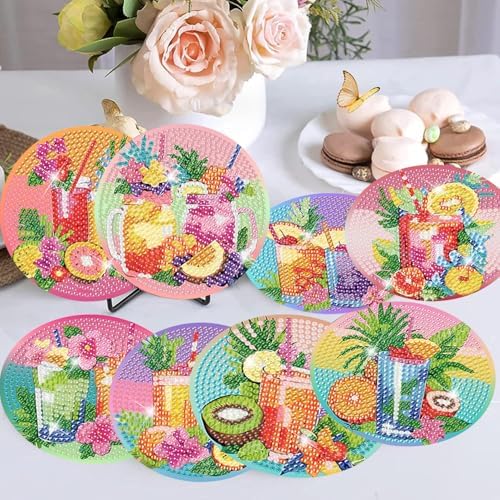 8 Pcs Diamond Art Coaster Kit for Adult with Holder, Diamond Coasters 4x4in