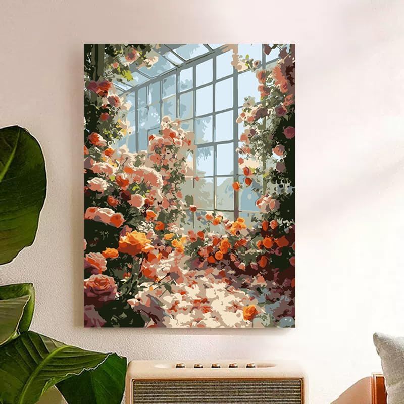 ZRIZQ Paint by Numbers Kit for Adults Beginners,Flowers DIY Painting Set,Relaxing Creative Craft Activity,16x20 Inch-Floral Home