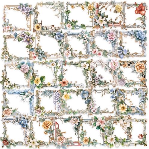 50PCS Vintage Flower Corner Stickers | Transparent Vintage Scrapbook Stickers for Planner, Card Making, Collage,Junk Journal ,Aesthetic Scrapbooking Supplies