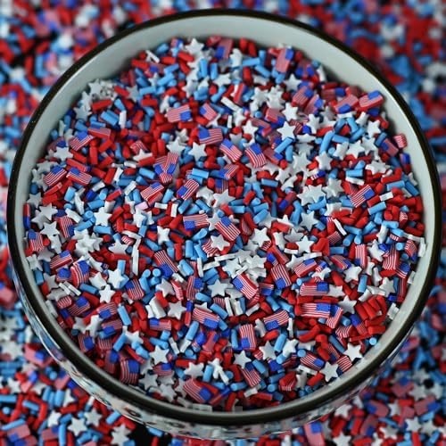 LIKETURE Fake Sprinkles 110g Polymer Clay Sprinkles for Slime Resin Faux Sprinkles Craft Fake Candy Sprinkle for Shaker Card Phone Case DIY Crafts for Independence Day (American Flag-110G)