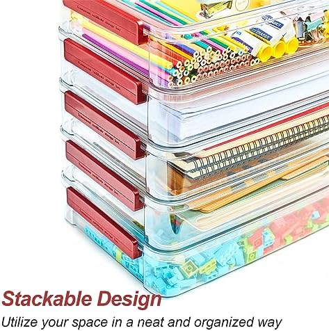 CATOOMUU 2-Pack 9x13 Clear Plastic Project Case Stackable Storage Box