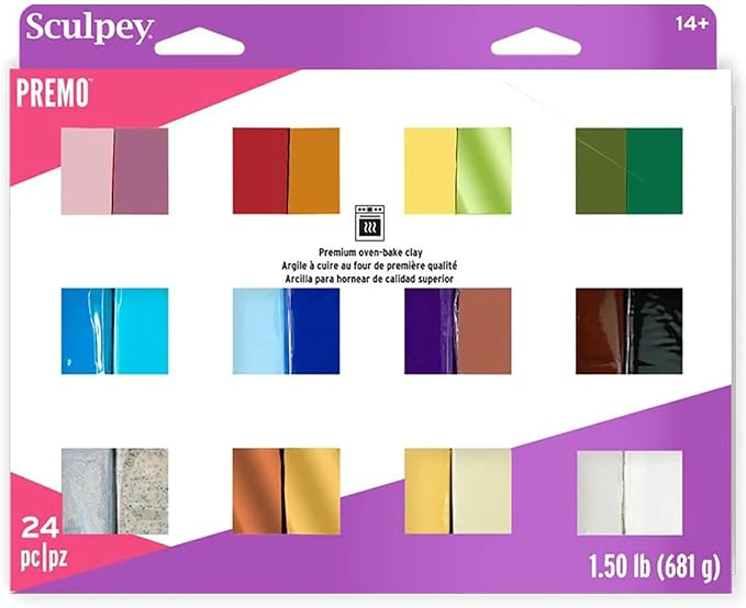 Sculpey Premo 24 Color Sampler, Polymer Oven-Bake Clay for Jewelry Making | Premium non-toxic modeling clay kit. Includes 1lb 8oz assortment of multi-color packs for professional artists and DIY