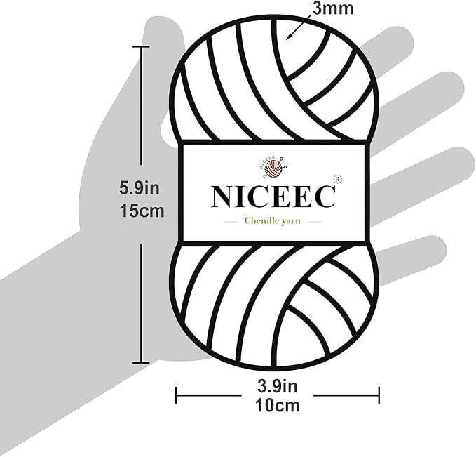 NICEEC 2 Skeins Soft Chenille Yarn 2 x255m (2X 279yds, 3X 150g)_Pink