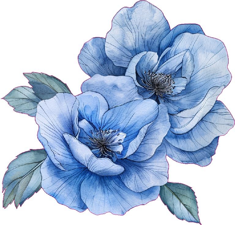 Watercolor Perennial Geranium Flower Car Vinyl Decal, Blue Floral Sticker for Bumper Side Mirror Window, Vehicle Decoration Decal, Lower (Blue)