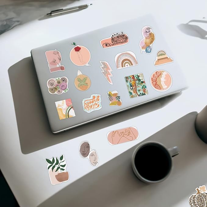 EOAOD 200 Boho Aesthetic Water Bottle Stickers for Kids, Waterproof Vinyl | Cute Vintage Designs for Laptops, Scrapbooks, Skateboards, Notebooks and Crafts, Ideal for Kids, Teens and Girls