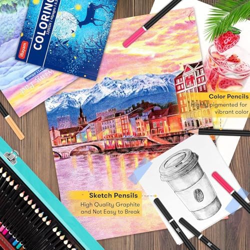 iBayam 150-Pack Deluxe Art Supplies with 1 Coloring Book, 2 Sketch Pads