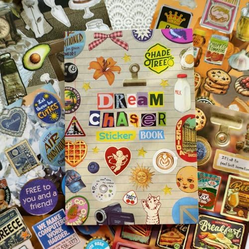 PRSTINCOL Vintage Sticker Book with 30 Pages of Ephemera Stickers, Aesthetic Junk Journaling Supplies for Scrapbooking Adults, 8.3 by 5.5 Inches, Over 550 Pieces