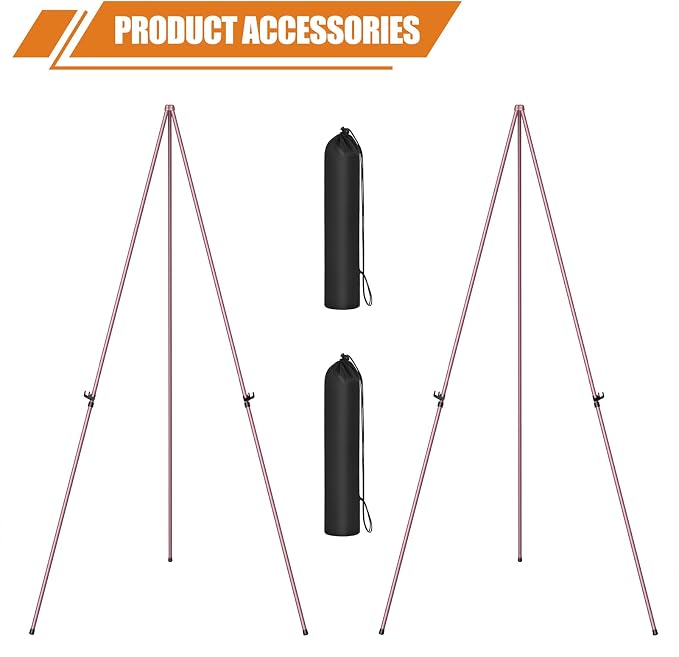 Easel Stand for Display, Aredy 63" Portable Painting Easel, Lightweight Metal Easels for Painting Canvas, Wedding Sign (2 Pack, Pink)