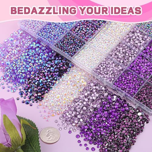 20000Pcs Purple Rhinestones for Bedazzling with B7000 Jewelry Glue, Resin Rhinestones for Crafting Crafts DIY, Bedazzler Kit Gems for Clothing Shoes Tumblers Fabric Nail Art Assorted Size 3/4/5/6mm
