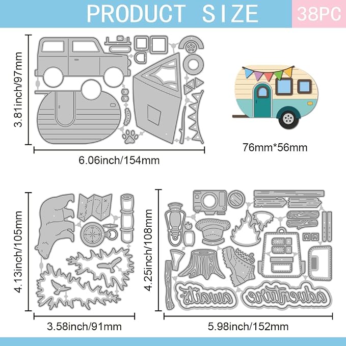 GLOBLELAND Camping Cutting Dies for Card Making Tent Car Cut Die for DIY Scrapbooking Journal Embossing Paper Craft Decor