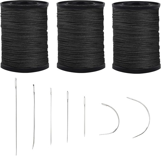 Topus Extra Strong Upholstery Repair Sewing Thread Kit and Heavy Duty Household Hand Needles, Including 7 Styles of Leather Canvas Sewing Needles and 3 Rolls Nylon Thread (70 Yard of Each Roll), Black