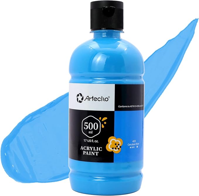 Artecho Cerulean Blue Acrylic Paint 500ml / 17oz Large Bottle