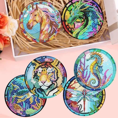 8 Pcs Diamond Art Coaster Kit for Adult with Holder, Diamond Coasters 4x4in