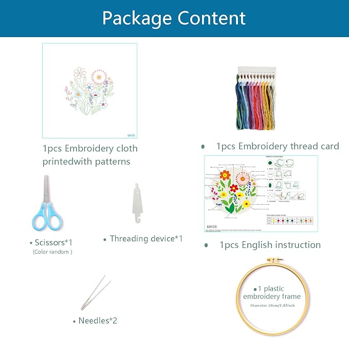 Zhenqing Wildflower Embroidery Kit for Beginners, Floral Needlework Kit with Pre-Printed Cotton Fabric, Hoop, Threads & Tools, Flower Wall Decor (C0125)