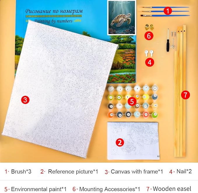 TUMOVO Painting by Numbers Canvas, Adult Paint by Number - Sea Turtle Swimming in a Vibrant Coral Reef Ocean, Underwater Marine Life Art, Paint by Numbers Kit for Adults, 16x20 Inch(Framed)
