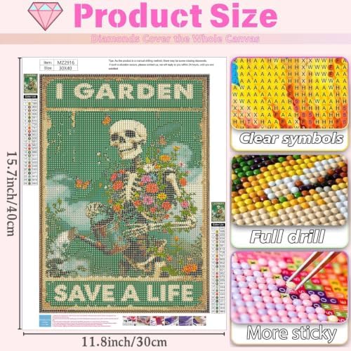 XUCNWL Diamond Art Kits for Adults,Skull Flower Diamond Painting 12x16 Inch