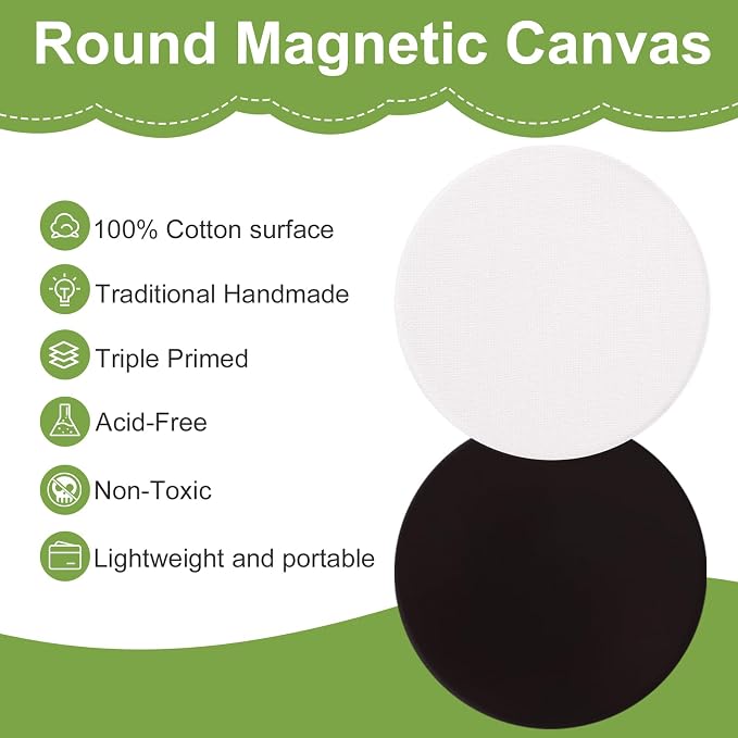 72Pack 2.5x2.5IN Round Mini Canvas Magnets, Small Magnetic Paint Canvas | Non-toxic, Ideal for Acrylic, Watercolor, Oil Painting, DIY Magnet Kit, Refrigerator Decor