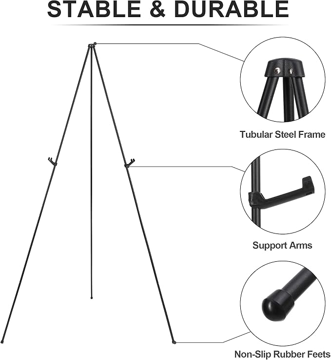 Easel Stand for Sign 63'' Art Easels for Display Wedding Welcome Poster Stand Portable Floor Metal Easel Black 3 Pack