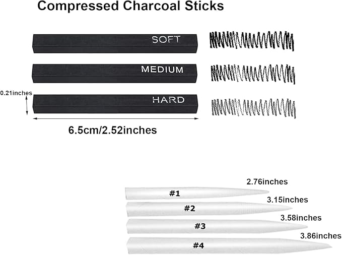 CAMATTO 14 PCS Blending Stumps and Tortillions Paper Art Blenders | Sandpaper Pencil Sharpener Pointer, Compressed Charcoal Sticks, For Student Artist Sketch Drawing Shading